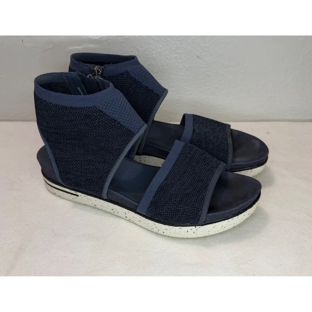 Eileen Fisher Knit Platform Sandals Women 8 Navy Blue Back Zip High Top